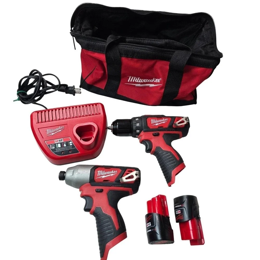 Milwaukee M12 Cordless Drill‎ and Impact Driver Combo Kit 2407-20 2462-20 Bag B3